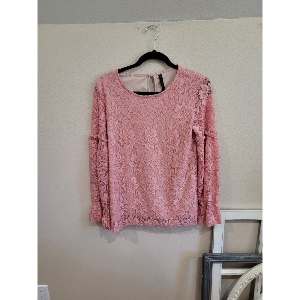 Luna Rae Pink‎ Lace Top w/long sleeves Womens Size Small